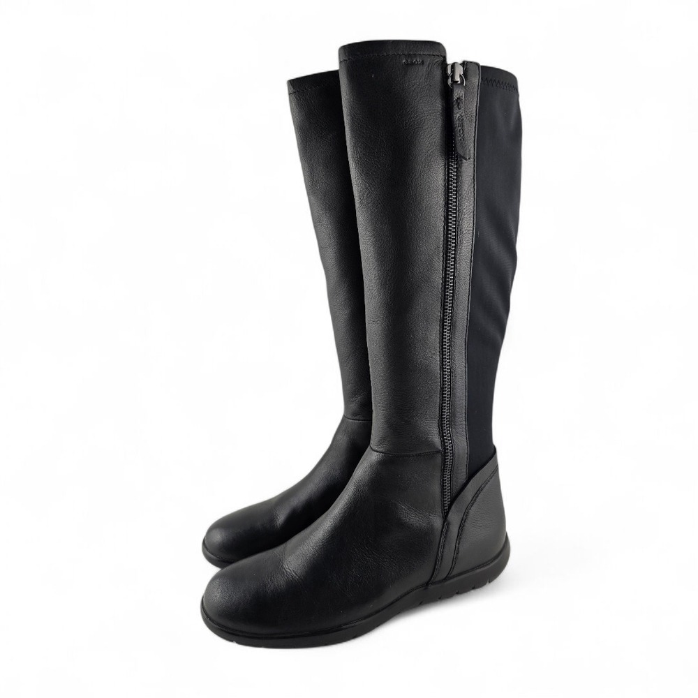 NWT Geox Women's Black Nappa Leather & Elastane Tall Breathable Boots 6